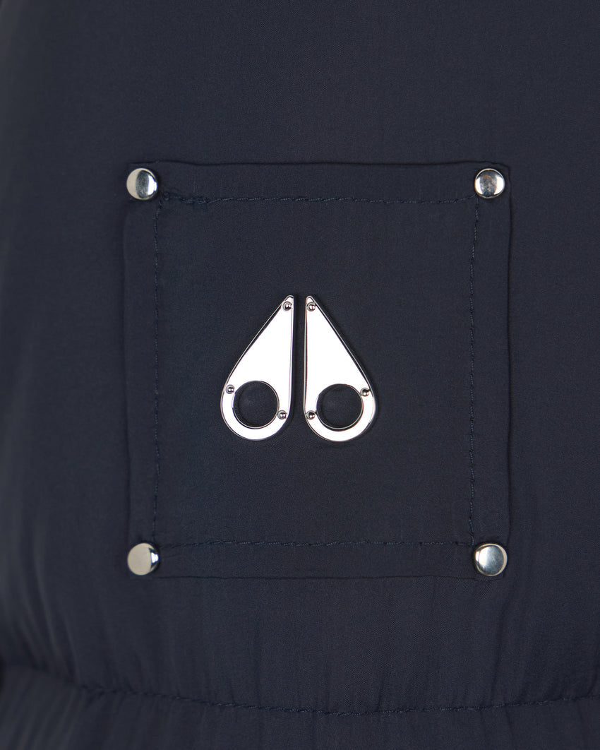 BELLE DUNE LONG SHEARLING TRIM PUFFER-NAVY