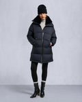 BELLE DUNE LONG SHEARLING TRIM PUFFER-NAVY