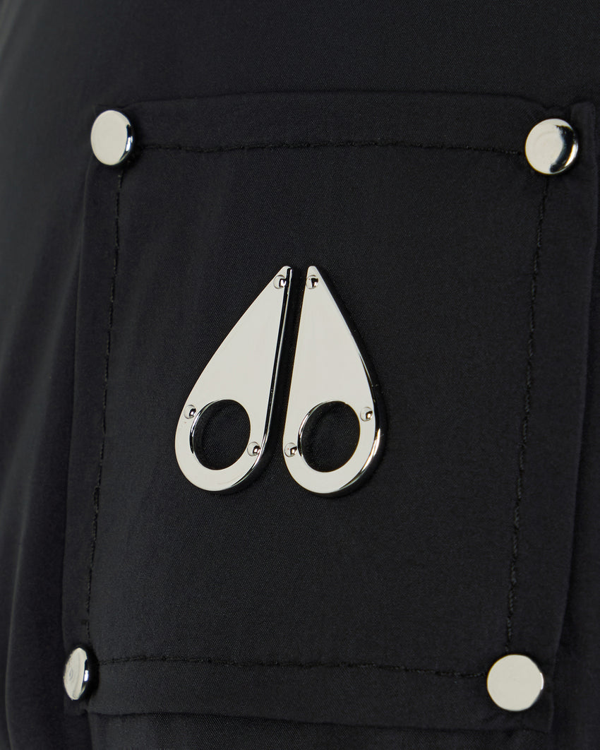 BELLE DUNE LONG SHEARLING TRIM PUFFER-NAVY