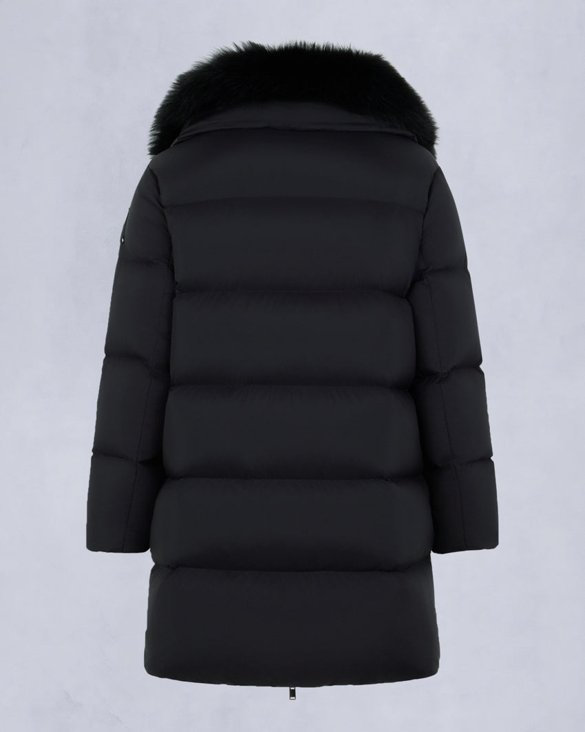 BELLE DUNE LONG SHEARLING TRIM PUFFER-NAVY