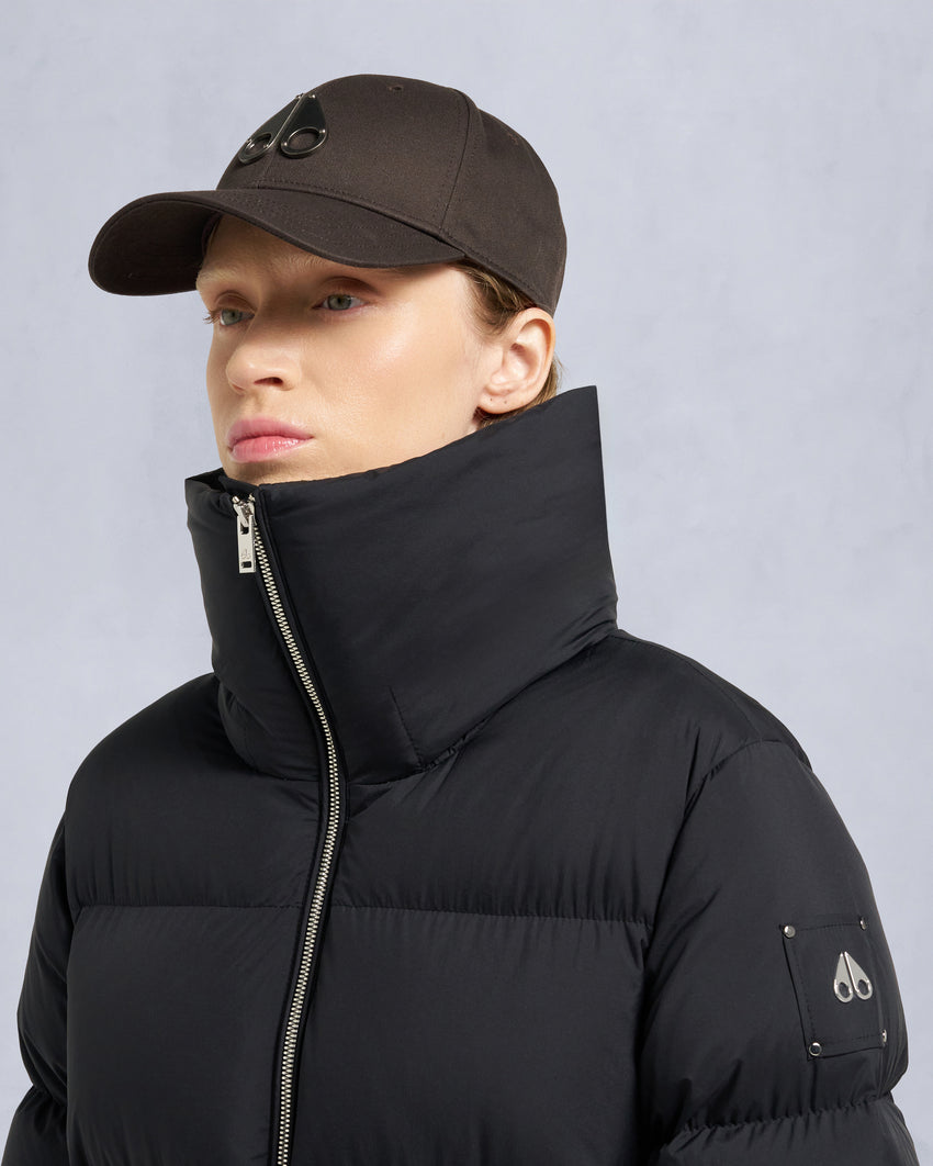 BELLE DUNE LONG SHEARLING TRIM PUFFER-NAVY