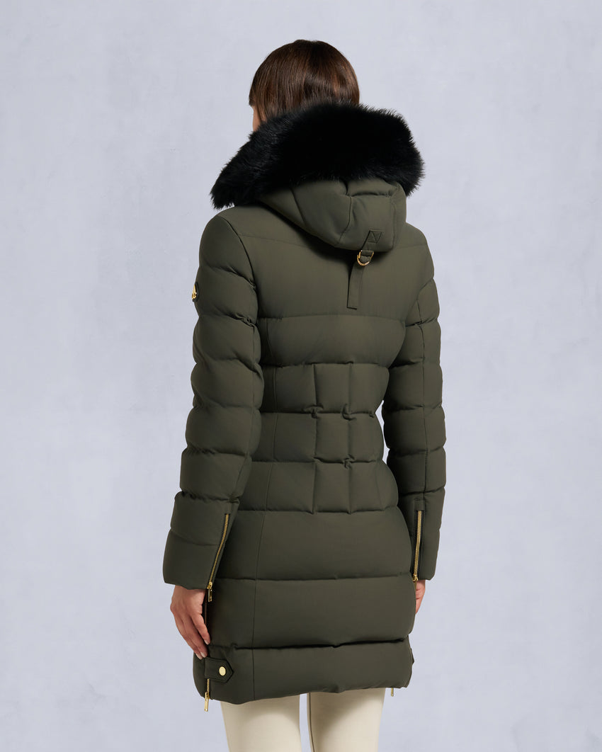 GOLD SERIES NYLUXE WATERSHED SHEARLING TRIM PARKA-DARK OLIVE/BLACK