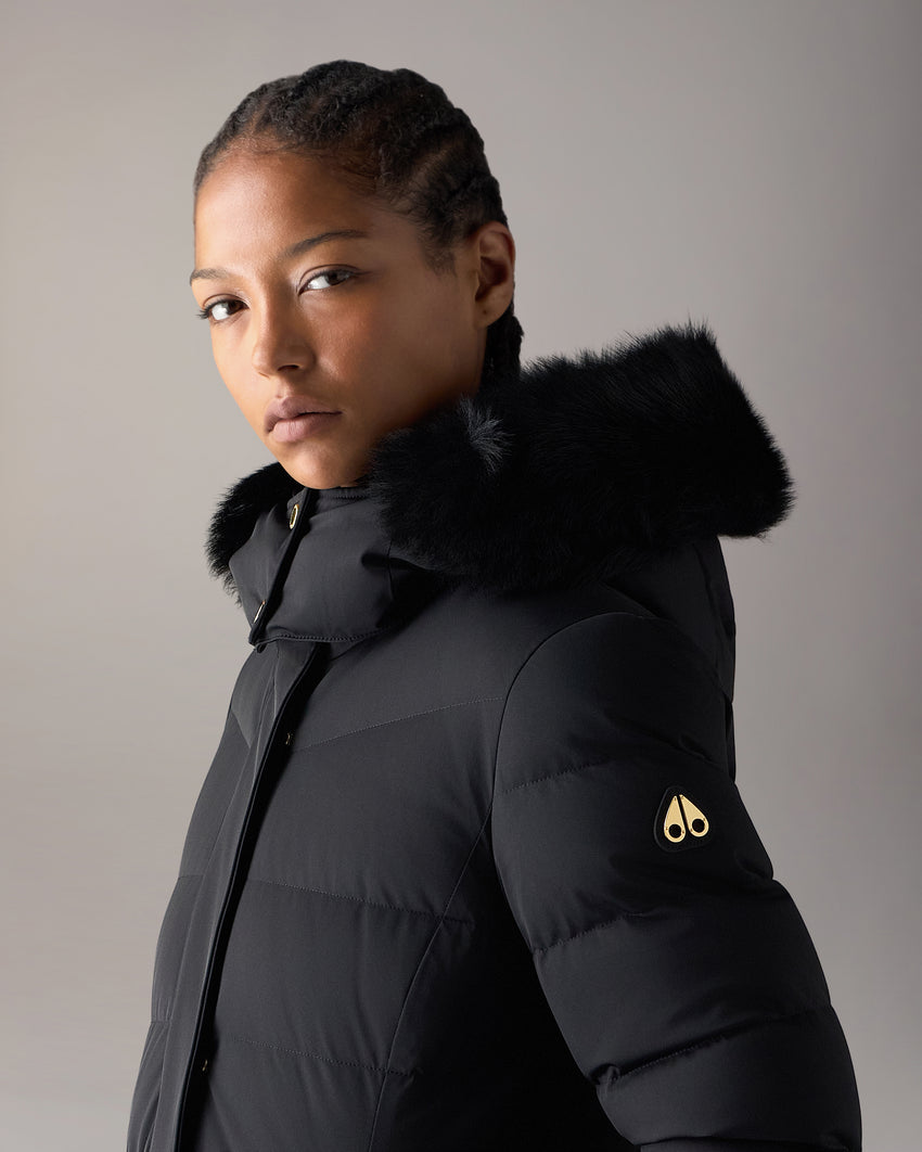 GOLD SERIES NYLUXE WATERSHED SHEARLING TRIM PARKA-DARK OLIVE/BLACK