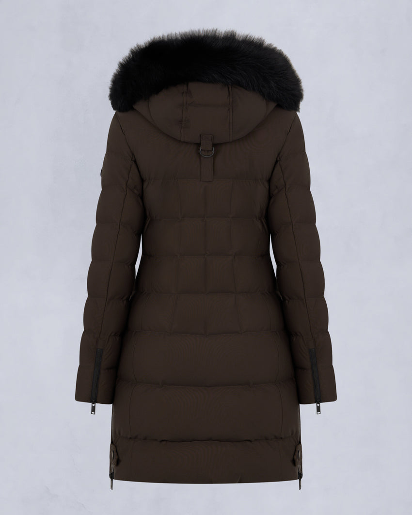 NYLUXE WATERSHED SHEARLING TRIM PARKA-DARK OLIVE/BLACK