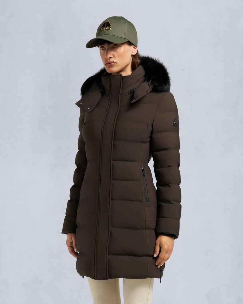 NYLUXE WATERSHED SHEARLING TRIM PARKA-DARK OLIVE/BLACK