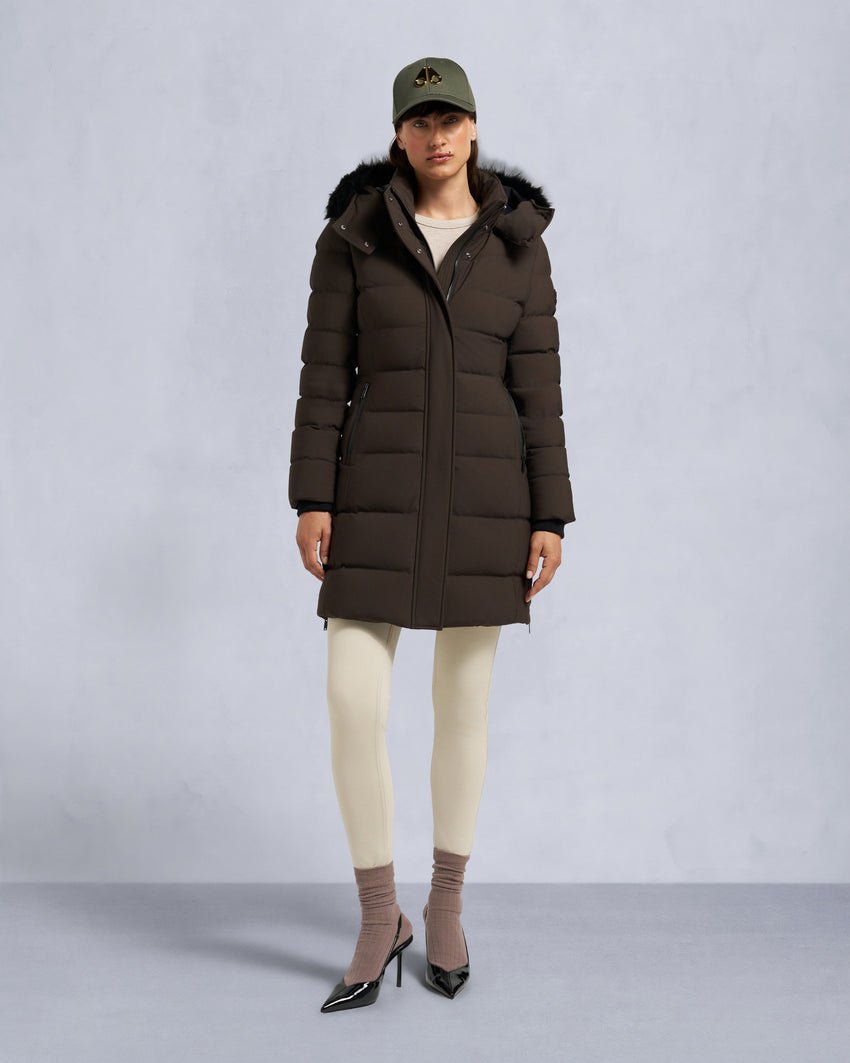 NYLUXE WATERSHED SHEARLING TRIM PARKA-DARK OLIVE/BLACK