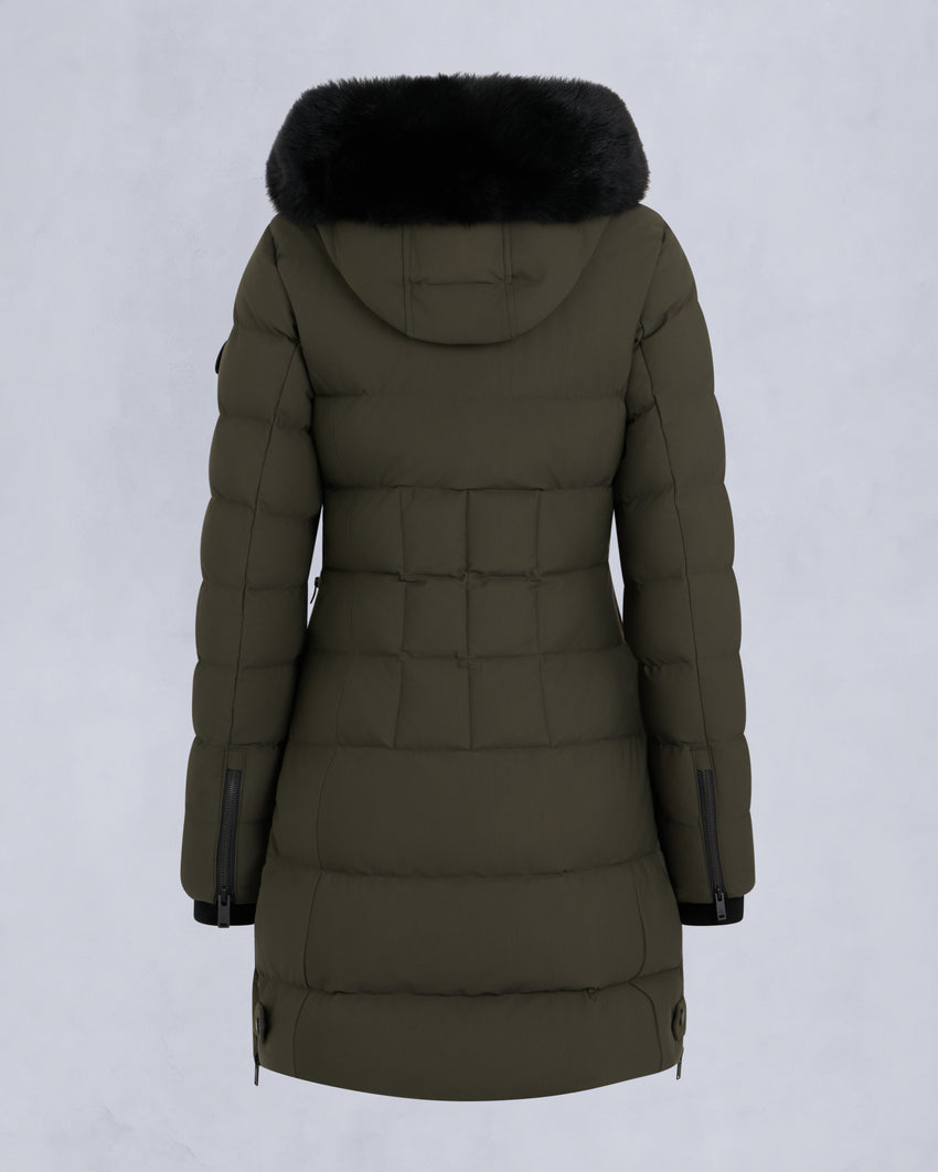 NYLUXE WATERSHED SHEARLING TRIM PARKA-DARK OLIVE/BLACK