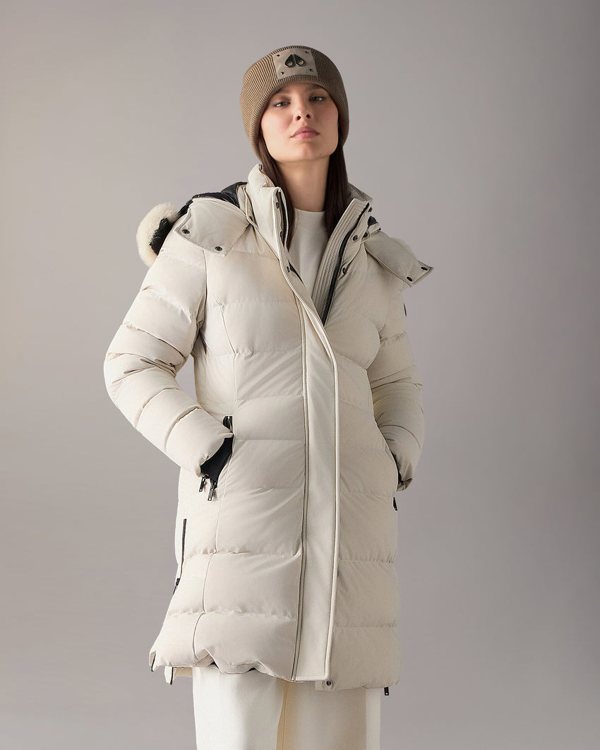 NYLUXE WATERSHED SHEARLING TRIM PARKA-DARK OLIVE/BLACK