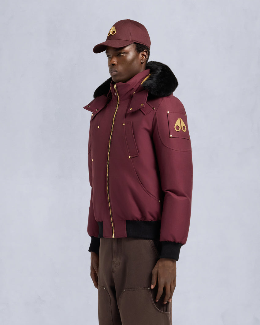 GOLD SERIES ORIGINAL SHEARLING TRIM BALLISTIC BOMBER-BEET/BLACK