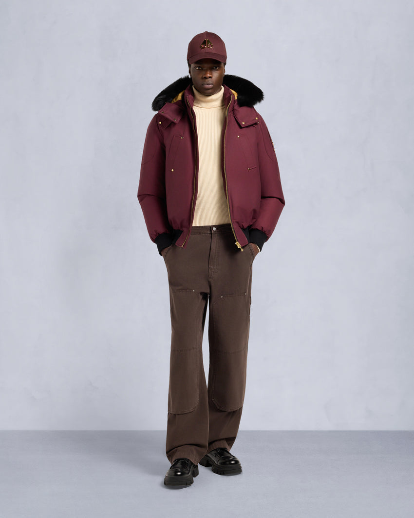 GOLD SERIES ORIGINAL SHEARLING TRIM BALLISTIC BOMBER-BEET/BLACK