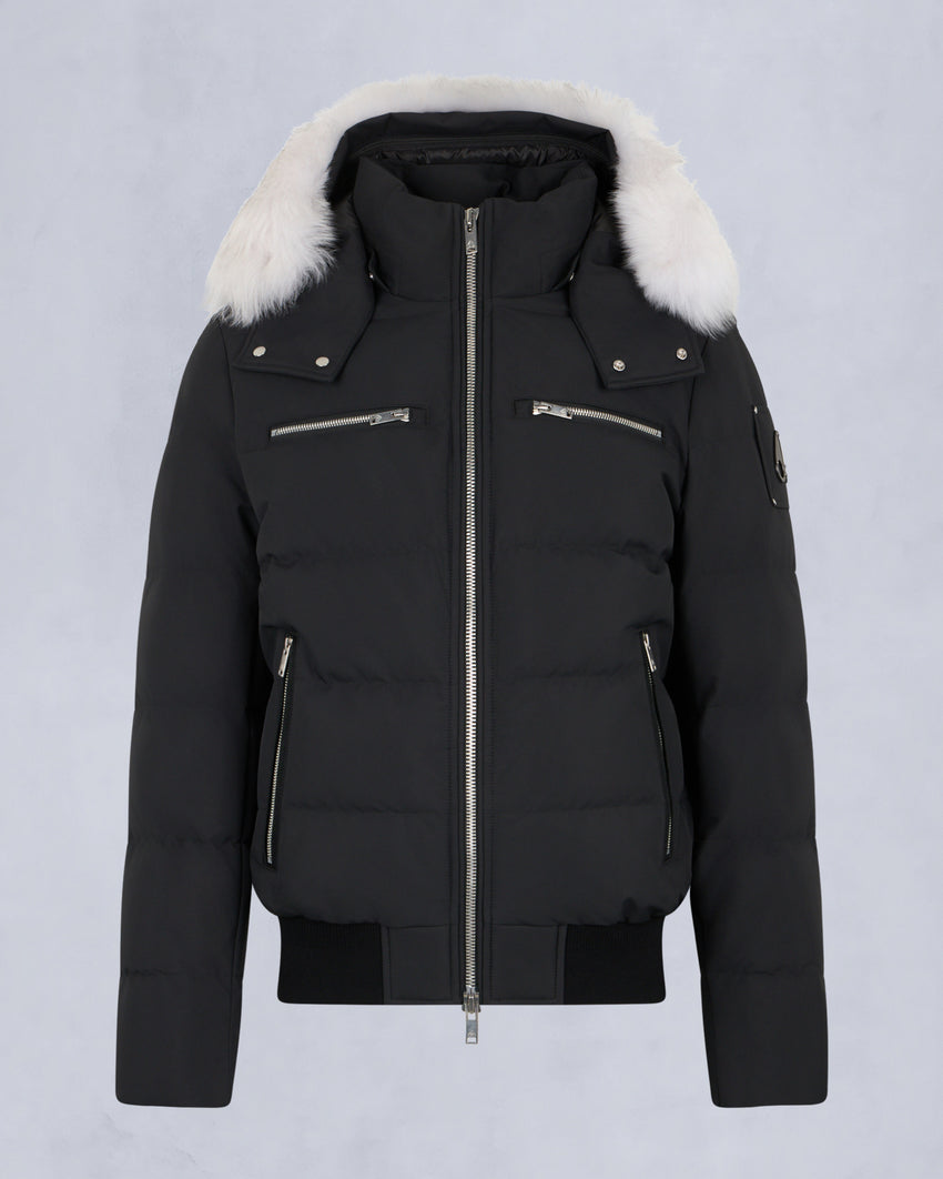 CLOUD SHEARLING TRIM BOMBER JACKET-ESPRESSO/BLACK
