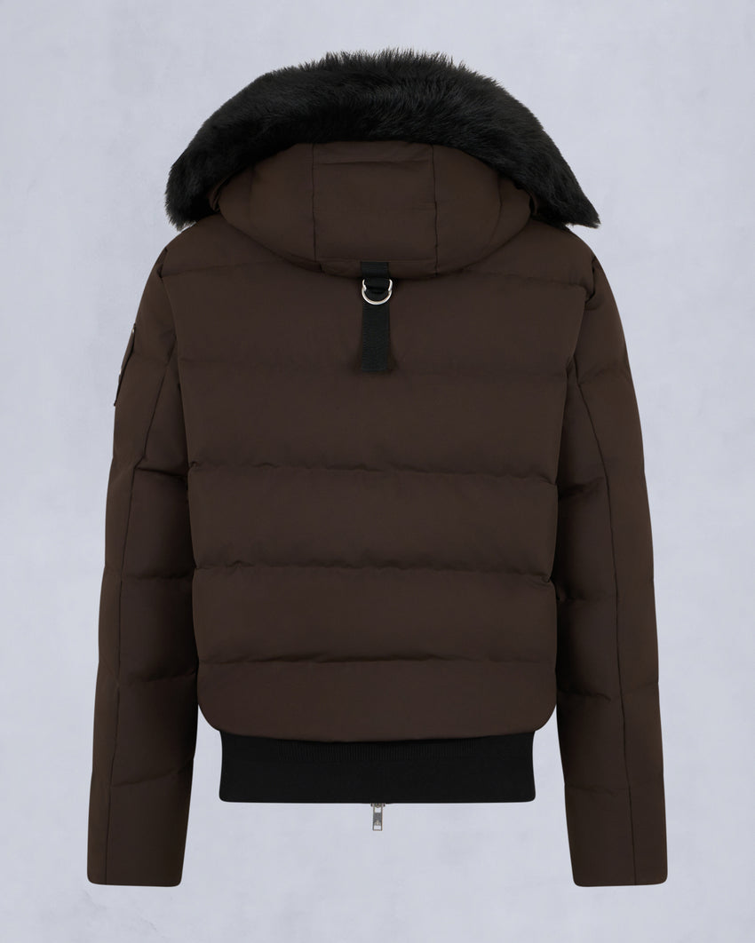 CLOUD SHEARLING TRIM BOMBER JACKET-ESPRESSO/BLACK
