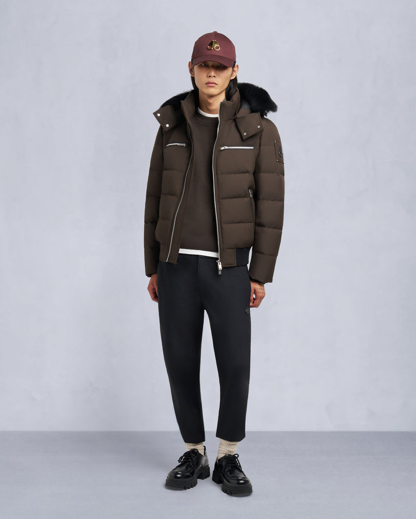 CLOUD SHEARLING TRIM BOMBER JACKET-ESPRESSO/BLACK