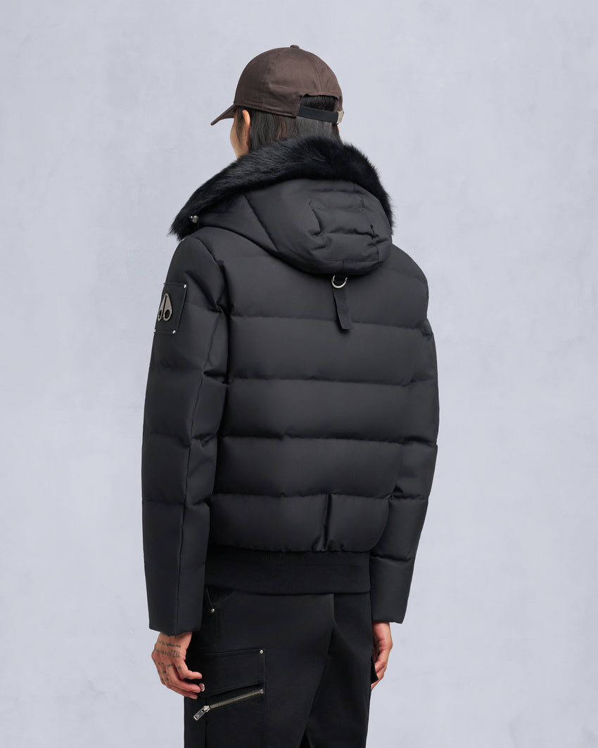 CLOUD SHEARLING TRIM BOMBER JACKET-ESPRESSO/BLACK
