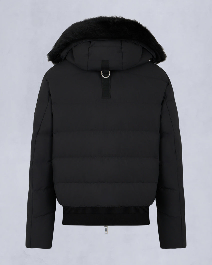 CLOUD SHEARLING TRIM BOMBER JACKET-ESPRESSO/BLACK