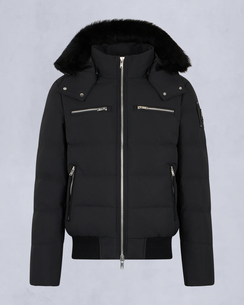 CLOUD SHEARLING TRIM BOMBER JACKET-ESPRESSO/BLACK