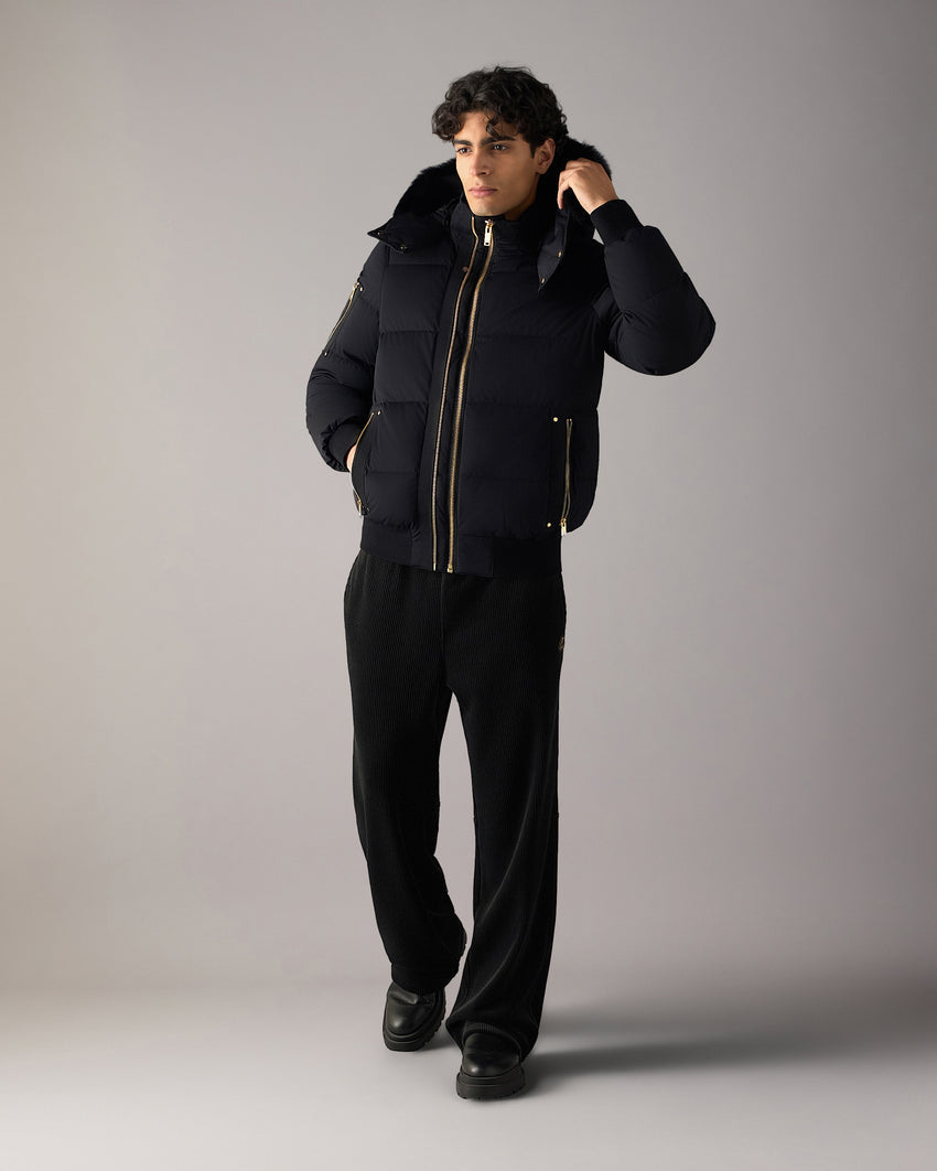 GOLD SERIES NYLUXE STAGG SHEARLING TRIM BOMBER-BLACK/BLACK