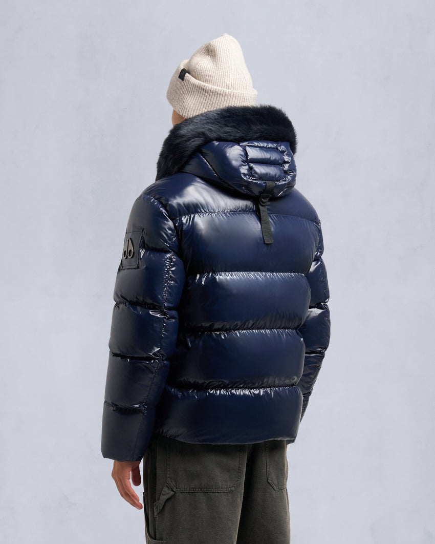 KINGS PUFFER SHEARLING TRIM JACKET-BLACK/BLACK