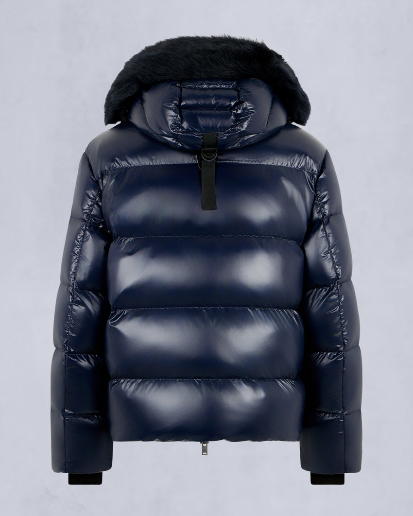 KINGS PUFFER SHEARLING TRIM JACKET-BLACK/BLACK