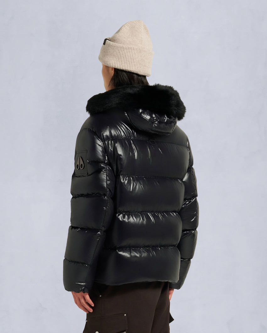 KINGS PUFFER SHEARLING TRIM JACKET-BLACK/BLACK