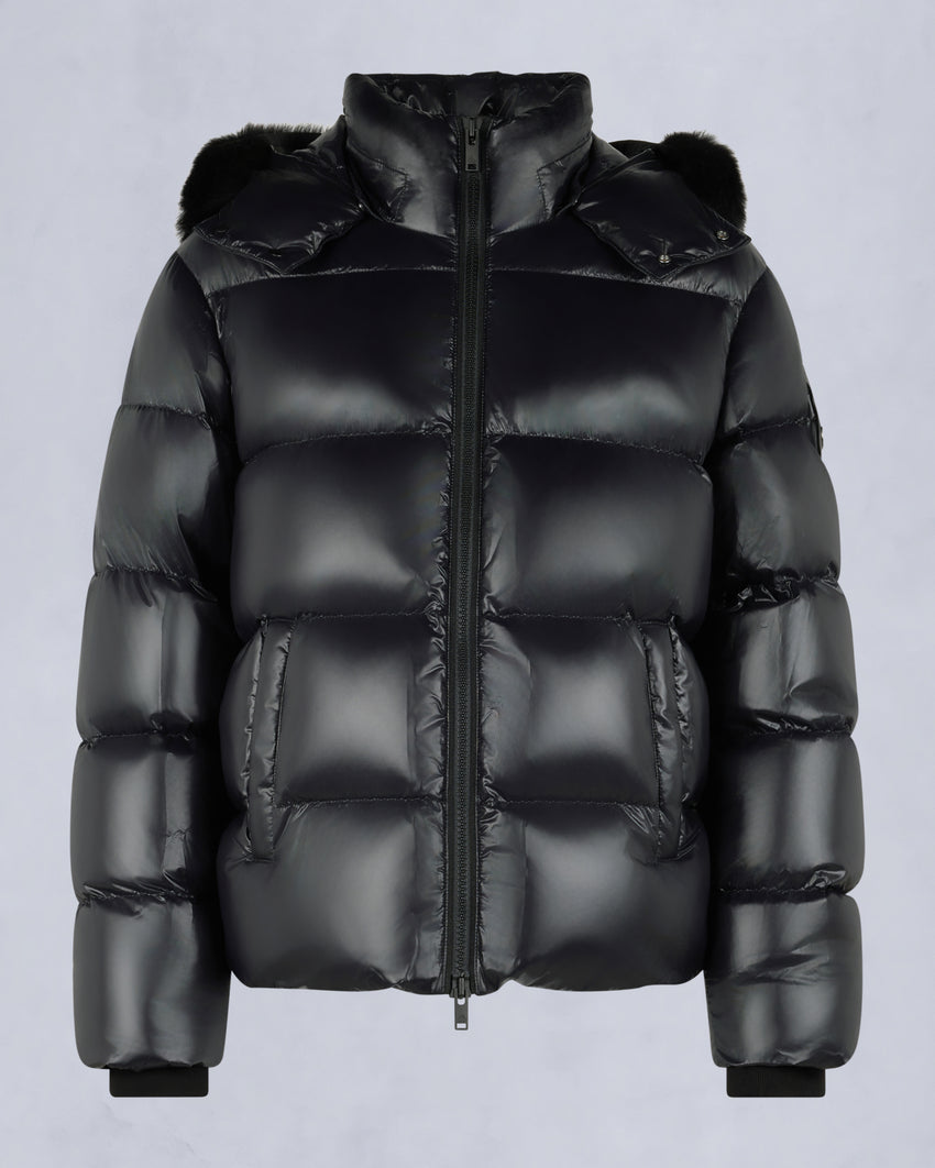 KINGS PUFFER SHEARLING TRIM JACKET-BLACK/BLACK