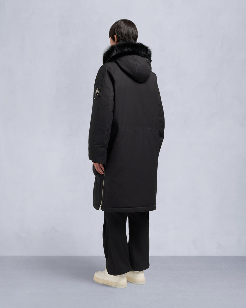 ORIGINAL DAWSON SHEARLING TRIM PARKA-BLACK/BLACK
