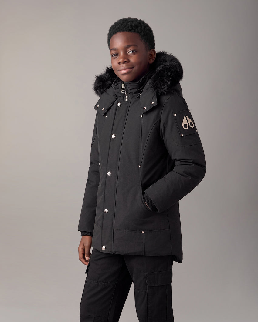 KIDS UNISEX ORIGINAL  SHEARLING TRIM PARKA-BLACK/BLACK